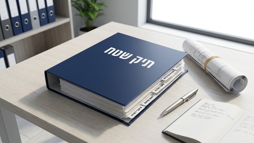 נוצר על ידי מודל בינה מלאכותית Gemini Pro תיק שטח מסודר וציוד כיבוי אש מוכנים לביקורת רשות הכבאות