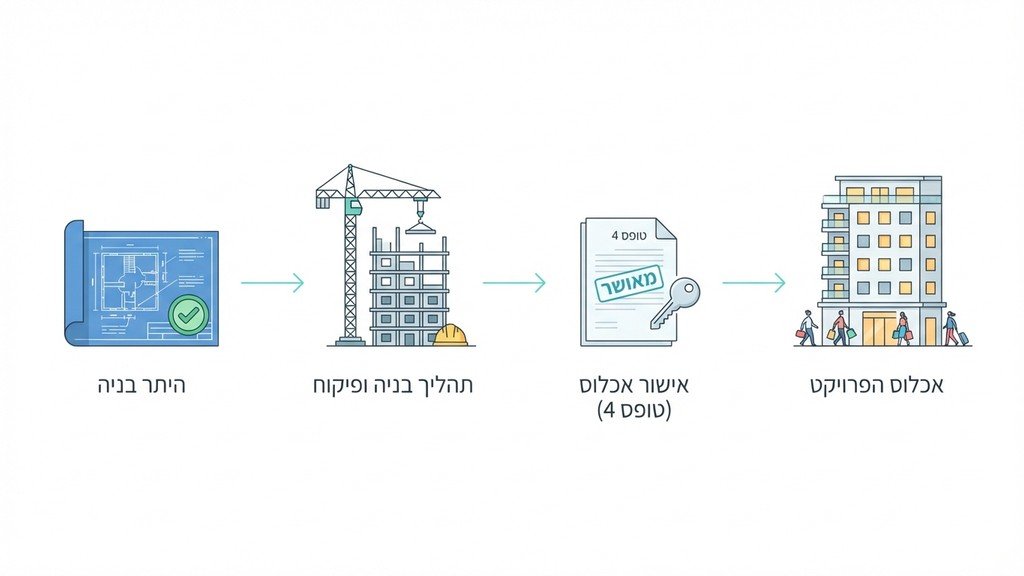 נוצר על ידי מודל בינה מלאכותית Gemini Pro בניין מגורים מודרני חדש בשלבי סיום בנייה מוכן לאכלוס