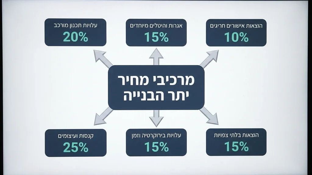 שרטוטים אדריכליים ומחשבון לחישוב עלויות רישוי בנייה