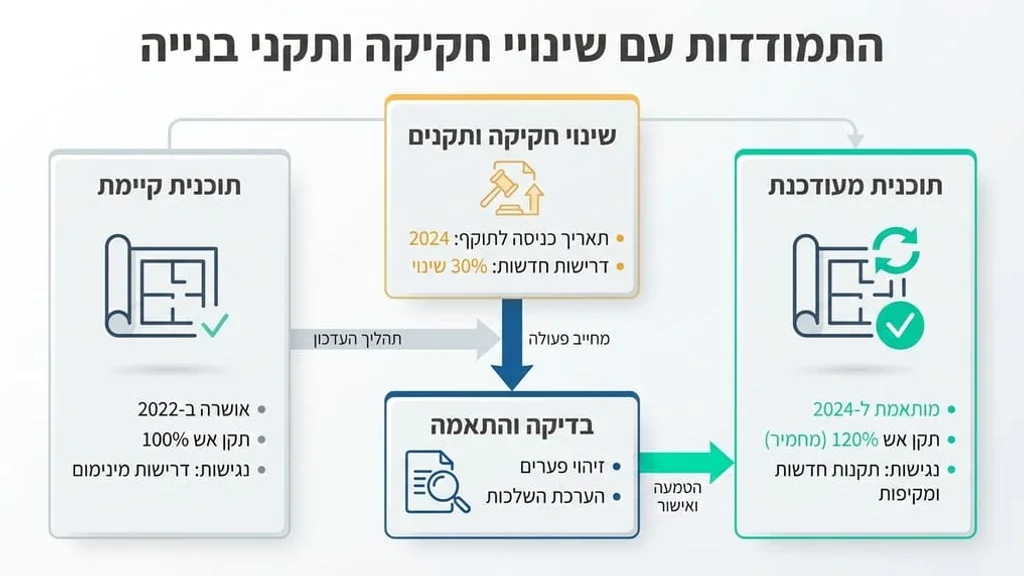 אדריכל בוחן תוכניות בנייה להתאמה לתקנים חדשים